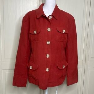 Dialogue Women’s Red Button Down Blazer Coat Size 16 Silk/Linen Shacket